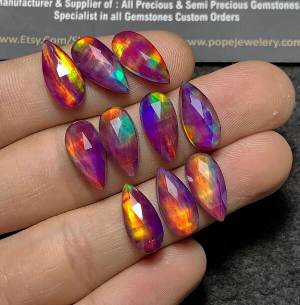 Purple Aurora Opal & Natural Himalayan Rock Crystal Quartz Doublets Rose Cut Teardrop Shape Cabochons Aurora Opal Cabochons Loose Gemstones for Jewellery Making 15x7 MM 10 Pcs SM23646