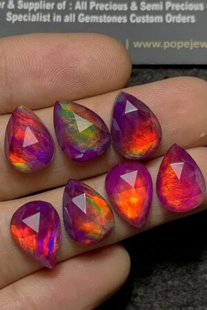 Purple Aurora Opal & Natural Himalayan Rock Crystal Quartz Doublets Rose Cut Teardrop Shape Cabochons Aurora Opal Cabochons Loose Gemstones for Jewellery Making 14x10 MM 7 Pcs SM23647