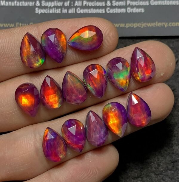 Purple Aurora Opal & Natural Himalayan Rock Crystal Quartz Doublets Rose Cut Teardrop Shape Cabochons Aurora Opal Cabochons Loose Gemstones for Jewellery Making 12x8 MM 14 Pcs SM23648