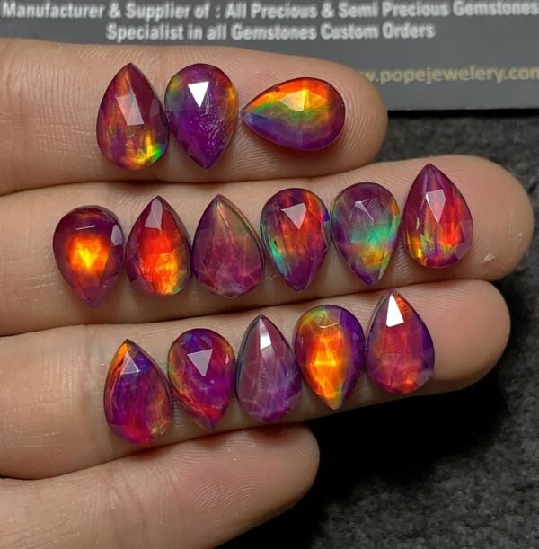 Purple Aurora Opal & Natural Himalayan Rock Crystal Quartz Doublets Rose Cut Teardrop Shape Cabochons Aurora Opal Cabochons Loose Gemstones for Jewellery Making 12x8 MM 14 Pcs SM23648 - Image 3