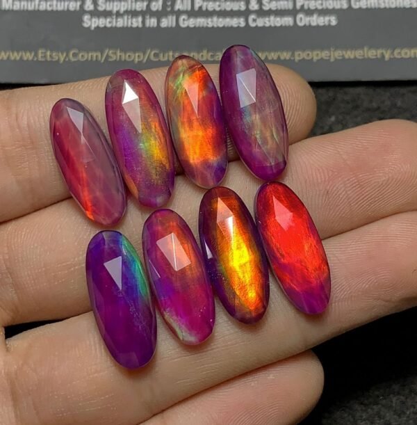 Purple Aurora Opal & Natural Himalayan Rock Crystal Quartz Doublets Rose Cut Oval Shape Cabochons Aurora Opal Cabochons Loose Gemstones for Jewellery Making 20x8 MM 8 Pcs SM23650