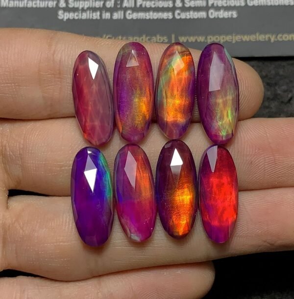 Purple Aurora Opal & Natural Himalayan Rock Crystal Quartz Doublets Rose Cut Oval Shape Cabochons Aurora Opal Cabochons Loose Gemstones for Jewellery Making 20x8 MM 8 Pcs SM23650 - Image 3
