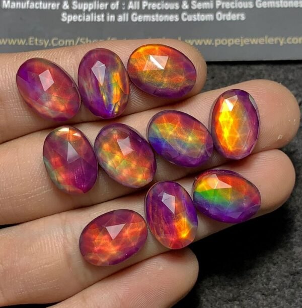 Purple Aurora Opal & Natural Himalayan Rock Crystal Quartz Doublets Rose Cut Oval Shape Cabochons Aurora Opal Cabochons Loose Gemstones for Jewellery Making 14x10 MM 10 Pcs SM23651