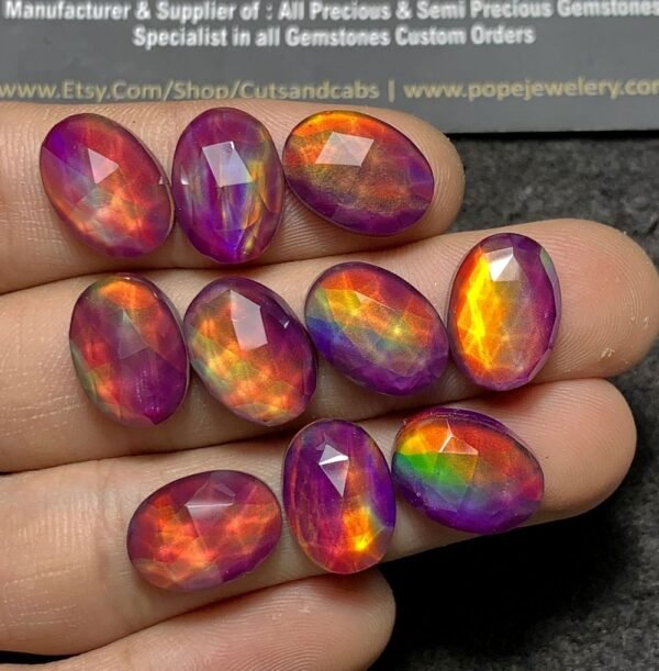 Purple Aurora Opal & Natural Himalayan Rock Crystal Quartz Doublets Rose Cut Oval Shape Cabochons Aurora Opal Cabochons Loose Gemstones for Jewellery Making 14x10 MM 10 Pcs SM23651 - Image 3