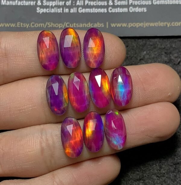 Purple Aurora Opal & Natural Himalayan Rock Crystal Quartz Doublets Rose Cut Oval Shape Cabochons Aurora Opal Cabochons Loose Gemstones for Jewellery Making 14x8 MM 10 Pcs SM23652