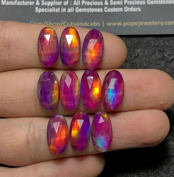Purple Aurora Opal & Natural Himalayan Rock Crystal Quartz Doublets Rose Cut Oval Shape Cabochons Aurora Opal Cabochons Loose Gemstones for Jewellery Making 14x8 MM 10 Pcs SM23652 - Image 3