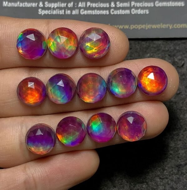 Purple Aurora Opal & Natural Himalayan Rock Crystal Quartz Doublets Rose Cut Round Shape Cabochons Aurora Opal Cabochons Loose Gemstones for Jewellery Making 10 MM 12 Pcs SM23655 - Image 3