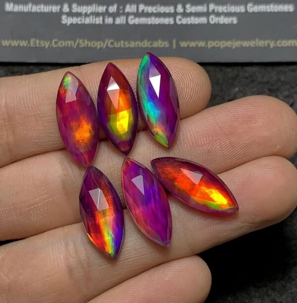 Purple Aurora Opal & Natural Himalayan Rock Crystal Quartz Doublets Rose Cut Marquise Shape Cabochons Aurora Opal Cabochons Loose Gemstones for Jewellery Making 20x8 MM 6 Pcs SM23657
