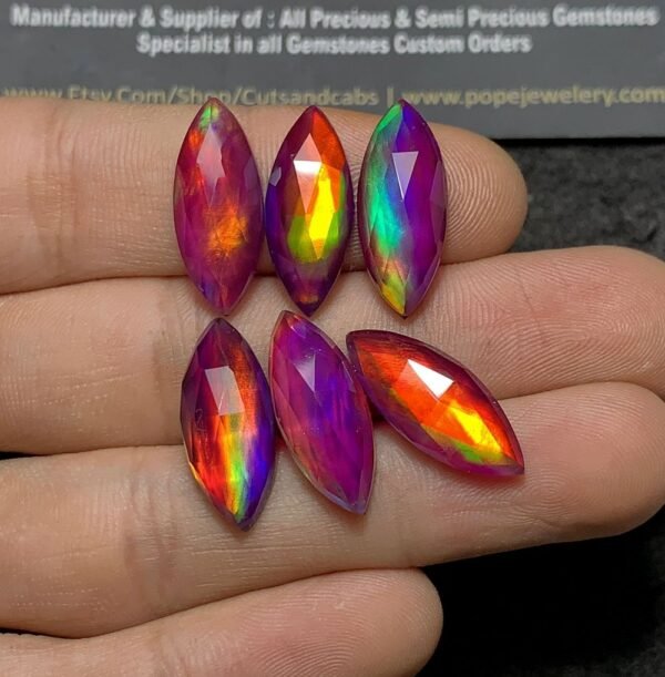 Purple Aurora Opal & Natural Himalayan Rock Crystal Quartz Doublets Rose Cut Marquise Shape Cabochons Aurora Opal Cabochons Loose Gemstones for Jewellery Making 20x8 MM 6 Pcs SM23657 - Image 2