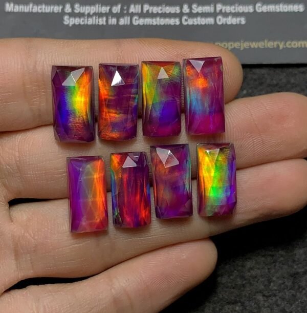Purple Aurora Opal & Natural Himalayan Rock Crystal Quartz Doublets Rose Cut Rectangle Shape Cabochons Aurora Opal Cabochons Loose Gemstones for Jewellery Making 16x8 MM 8 Pcs SM23659