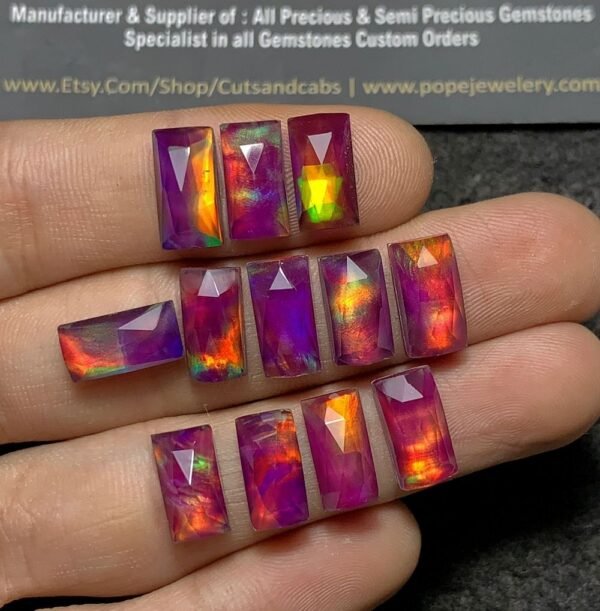 Purple Aurora Opal & Natural Himalayan Rock Crystal Quartz Doublets Rose Cut Rectangle Shape Cabochons Aurora Opal Cabochons Loose Gemstones for Jewellery Making 12x6 MM 12 Pcs SM23660
