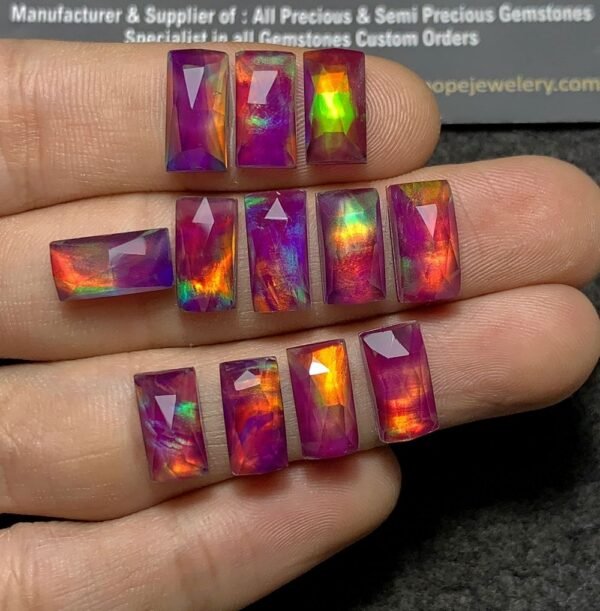 Purple Aurora Opal & Natural Himalayan Rock Crystal Quartz Doublets Rose Cut Rectangle Shape Cabochons Aurora Opal Cabochons Loose Gemstones for Jewellery Making 12x6 MM 12 Pcs SM23660 - Image 3