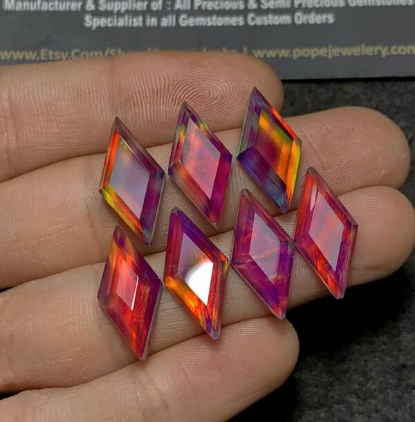 Purple Aurora Opal & Natural Himalayan Rock Crystal Quartz Doublets Step Cut Fancy Shape Cabochons Aurora Opal Cabochons Loose Gemstones for Jewellery Making 20x10 MM 7 Pcs SM23665 - Image 3