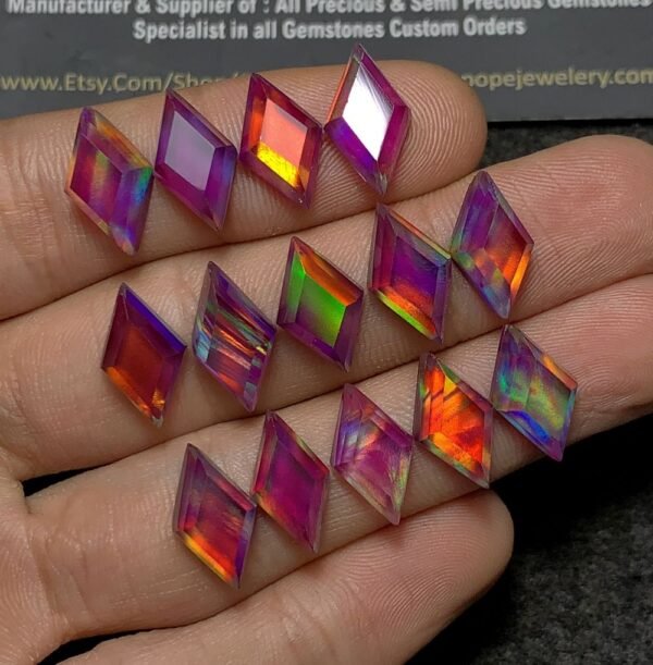 Purple Aurora Opal & Natural Himalayan Rock Crystal Quartz Doublets Step Cut Fancy Shape Cabochons Aurora Opal Cabochons Loose Gemstones for Jewellery Making 14x8 MM 14 Pcs SM23666 - Image 3
