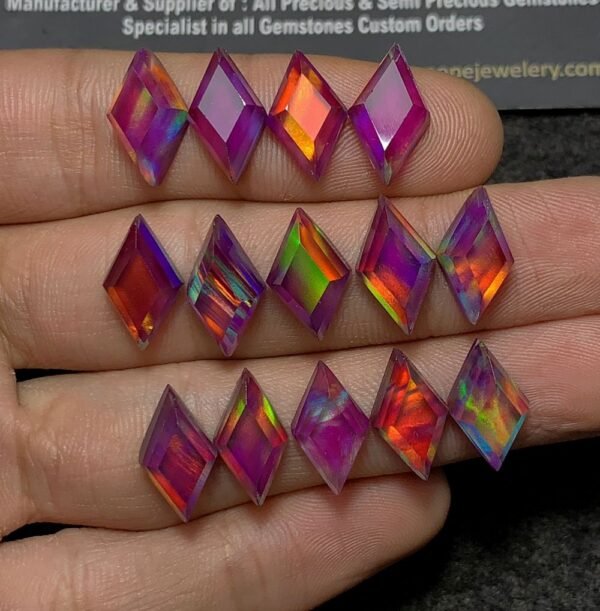 Purple Aurora Opal & Natural Himalayan Rock Crystal Quartz Doublets Step Cut Fancy Shape Cabochons Aurora Opal Cabochons Loose Gemstones for Jewellery Making 14x8 MM 14 Pcs SM23666