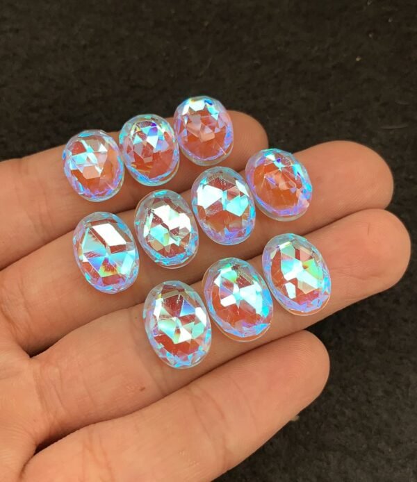 Rainbow Quartz Gemstone Mystic Rainbow Quartz Rose Cut Oval Shape Gemstone 14x10 MM 10 Pieces Cabochon High Quality Wholesale gems SM24028