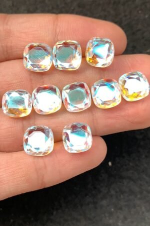 Rainbow Quartz Gemstone Mystic Rainbow Quartz Faceted Cut Cushion Shape Gemstone 10 MM 10 Pieces High Quality Wholesale gems SM24045