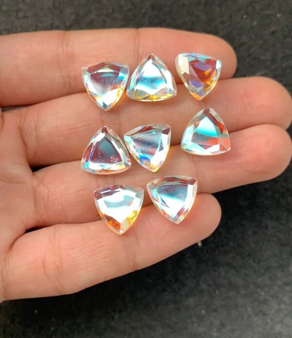 Rainbow Quartz Gemstone Mystic Rainbow Quartz Faceted Cut Trillion Shape Gemstone 12 MM 8 Pieces High Quality Wholesale gems SM24046