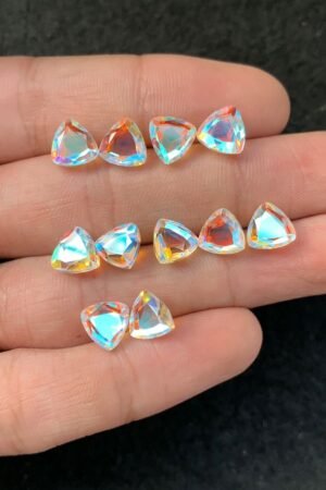 Rainbow Quartz Gemstone Mystic Rainbow Quartz Faceted Cut Trillion Shape Gemstone 8 MM 12 Pieces High Quality Wholesale gems SM24048