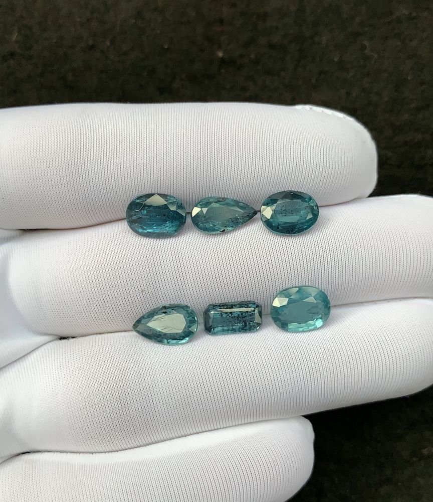 Natural Teal Green Kyanite Gemstone Faceted Cut Mix Shape 9-10 MM 6 Pcs Teal Green Kyanite High Quality Gemstone Wholesale gems SM24117