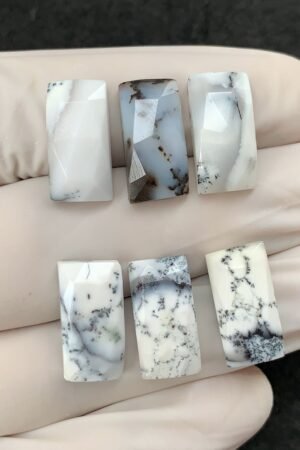 Natural Dendrite Opal Gemstone Rose Cut Rectangle Shape Cabochon High Quality Loose Gemstones For Jewelry Making 16x8 MM Size 6 Pcs SM2528