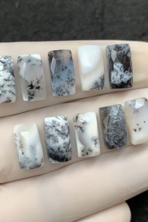 Natural Dendrite Opal Gemstone Rose Cut Rectangle Shape Cabochon High Quality Loose Gemstones For Jewelry Making 12x6 MM Size 10 Pcs SM2530