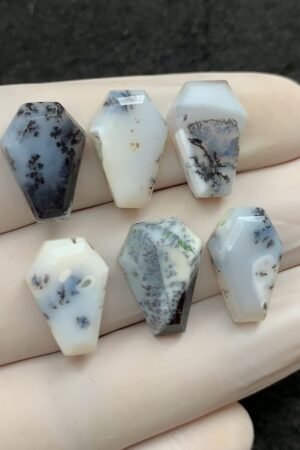 Natural Dendrite Opal Gemstone Step Cut Coffin Shape Cabochon High Quality Loose Gemstones For Jewelry Making 16x11 MM Size 6 Pcs V2533
