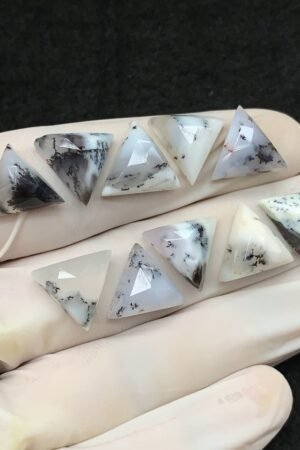Natural Dendrite Opal Gemstone Rose Cut Trillion Shape Cabochon High Quality Loose Gemstones For Jewelry Making 12 MM Size 10 Pcs V2540