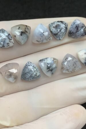 Natural Dendrite Opal Gemstone Rose Cut Trillion Shape Cabochon High Quality Loose Gemstones For Jewelry Making 10 MM Size 10 Pcs V2541