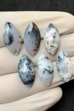 Natural Dendrite Opal Gemstone Rose Cut Marquise Shape Cabochon High Quality Loose Gemstones For Jewelry Making 20x10 MM Size 6 Pcs V2545