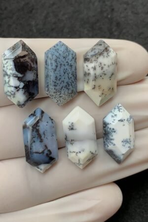Natural Dendrite Opal Gemstone Step Cut Hexagon Shape Cabochon High Quality Loose Gemstones For Jewelry Making 20x10 MM Size 6 Pcs V2546)
