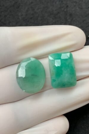 Natural Emerald Gemstone Rose Cut Mix Shape Cabochon High Quality Loose Gemstones For Jewelry Making 18 MM Size 2 Pcs V2548
