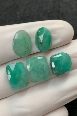 Natural Emerald Gemstone Rose Cut Mix Shape Cabochon High Quality Loose Gemstones For Jewelry Making 11-14 MM Size 5 Pcs V2551