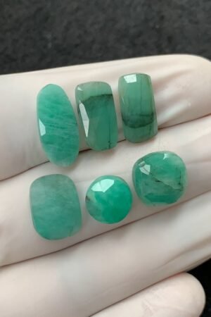 Natural Emerald Gemstone Rose Cut Mix Shape Cabochon High Quality Loose Gemstones For Jewelry Making 10-17 MM Size 6 Pcs V2552