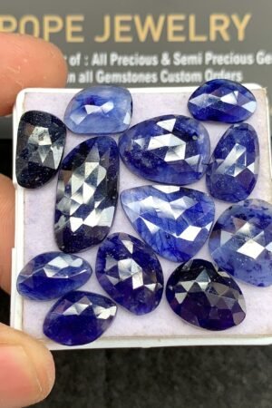 Natural Blue Sapphire Gemstone Rose Cut Mix Shape Cabochon High Quality Loose Gemstones For Jewelry Making 19-10 MM Size 12 Pcs V2684