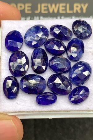 Natural Blue Sapphire Gemstone Rose Cut Mix Shape Cabochon High Quality Loose Gemstones For Jewelry Making 11-8 MM Size 15 Pcs V2687