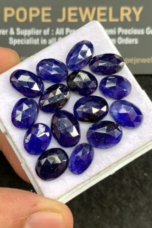 Natural Blue Sapphire Gemstone Rose Cut Mix Shape Cabochon High Quality Loose Gemstones For Jewelry Making 11-9 MM Size 15 Pcs V2689