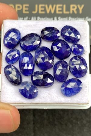 Natural Blue Sapphire Gemstone Rose Cut Mix Shape Cabochon High Quality Loose Gemstones For Jewelry Making 11-6 MM Size 15 Pcs V2690