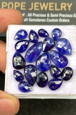 Natural Blue Sapphire Gemstone Rose Cut Mix Shape Cabochon High Quality Loose Gemstones For Jewelry Making 11-7 MM Size 18 Pcs V2693