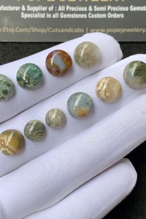 Natural Ocean Jasper Gemstone Smooth Round Shape Cabochon High Quality Loose Gemstones For Jewelry Making 8-10 MM Size 10 Pcs V2694