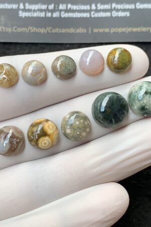 Natural Ocean Jasper Gemstone Smooth Round Shape Cabochon High Quality Loose Gemstones For Jewelry Making 8-12 MM Size 10 Pcs V2695