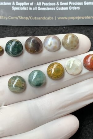 Natural Ocean Jasper Gemstone Smooth Round Shape Cabochon High Quality Loose Gemstones For Jewelry Making 6-10 MM Size 10 Pcs V2696