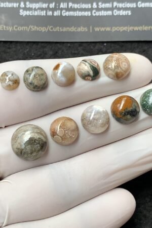 Natural Ocean Jasper Gemstone Smooth Round Shape Cabochon High Quality Loose Gemstones For Jewelry Making 6-12 MM Size 10 Pcs V2697