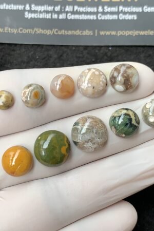 Natural Ocean Jasper Gemstone Smooth Round Shape Cabochon High Quality Loose Gemstones For Jewelry Making 6-12 MM Size 10 Pcs V2698