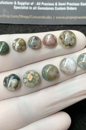 Natural Ocean Jasper Gemstone Smooth Round Shape Cabochon High Quality Loose Gemstones For Jewelry Making 8-11 MM Size 10 Pcs V2699