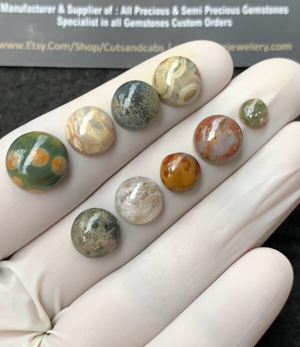 Natural Ocean Jasper Gemstone Smooth Round Shape Cabochon High Quality Loose Gemstones For Jewelry Making 6-12 MM Size 9 Pcs V2701 - Image 2