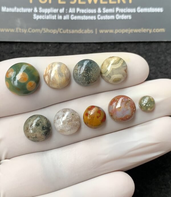 Natural Ocean Jasper Gemstone Smooth Round Shape Cabochon High Quality Loose Gemstones For Jewelry Making 6-12 MM Size 9 Pcs V2701
