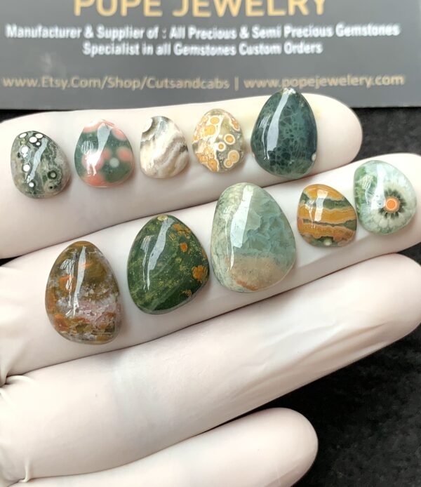 Natural Ocean Jasper Gemstone Smooth Fancy Shape Cabochon High Quality Loose Gemstones For Jewelry Making 10-17 MM Size 10 Pcs V2703
