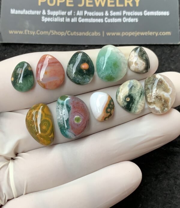 Natural Ocean Jasper Gemstone Smooth Fancy Shape Cabochon High Quality Loose Gemstones For Jewelry Making 11-17 MM Size 10 Pcs V2706