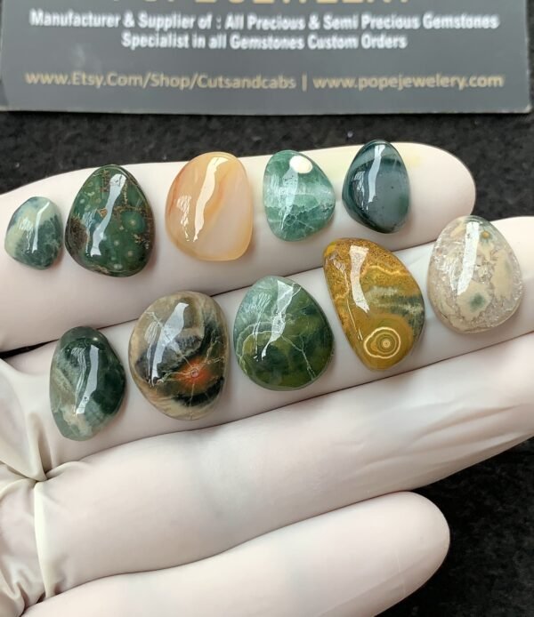 Natural Ocean Jasper Gemstone Smooth Fancy Shape Cabochon High Quality Loose Gemstones For Jewelry Making 9-18 MM Size 10 Pcs V2707
